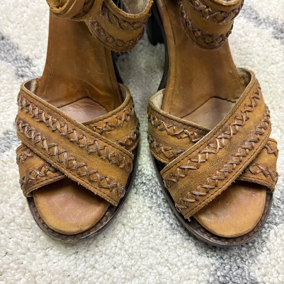 Freebird By Steven Axel Strap Heeled Braided Leather Sandals Chunk Heel Womens 7 - Picture 3 of 10